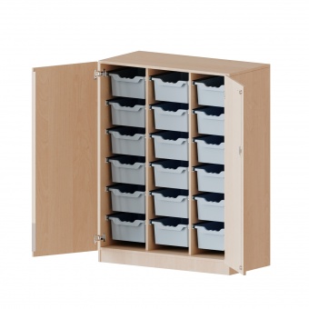 ErgoTray Schrank, 3reihig, 3,5 OH, zweitürig, mit 18 hohen Boxen, B/H/T 104,5x136x50cm 